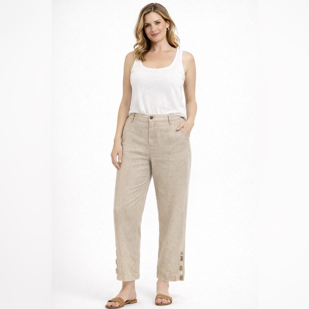 LINEN (100%) beach ankle pants with a slight shimmer in fabric size 28 waist NWT